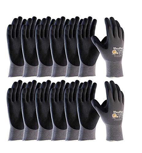 MaxiFlex ATG 34-874 Ultimate - Nylon, Micro-Foam Nitrile Grip Gloves - Black/Gray - X-Large - 12 Pairper Pack (Large (Pack of 12), Large (Pack of 12))