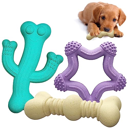 Medlladle 3 pcs Puppy Chew Toys for Teething, Indestructible Tough Durable Dog Toys for Small Breed, Pet Toy with Natural Rubber Bamboo Fiber
