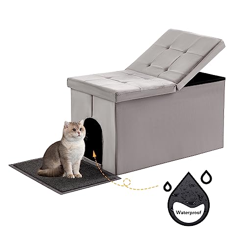 MEEXPAWS Cat Litter Box Enclosure Furniture Hidden Extra Large, Lift Design Lid Velvet Cat Washroom Bench Storage Cabinet|36 x 20 x 20 in|Dog Proof|Urine Proof Inside|Quick Assembly| Easy Clean(Grey)