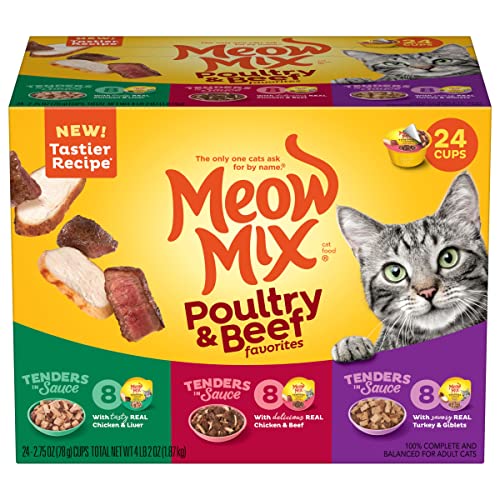 Meow Mix Tender Favorites Wet Cat Food, Poultry & Beef Variety Pack, 2.75 Ounce (Pack of 24) (Packaging May Vary)