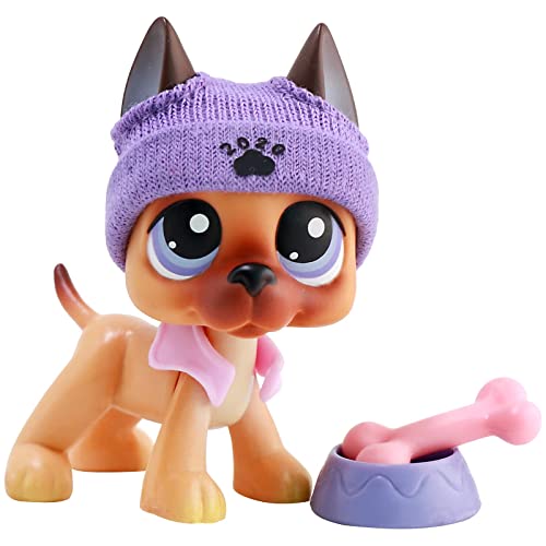 MiniPets lps Figure, lps Great Dane Dog 244 Reddish Brown Dog Purple Eyes with lps Accessories Hat Food