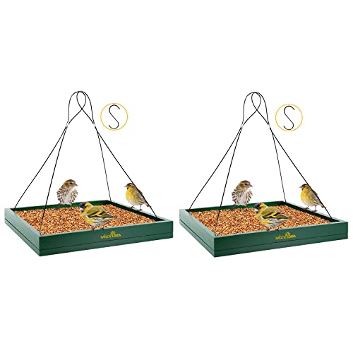 MIXXIDEA Bird Feeder Hanging Tray, Seed Tray Wooden Platform Hummingbird Feeder Hanging Tray Mesh Seed Platform for Garden Yard Outside Decoration Attracting for Wild Birds (Green-2pk)