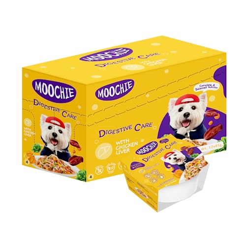 MOOCHIE Wet Dog Food - Digestive Care - Grain Free Wet Dog Food - Made with Real Beef and Vegetables - No Added Preservatives or Artificial Flavoring - Suitable for Small Adult Breeds - 12 x 3oz Cup