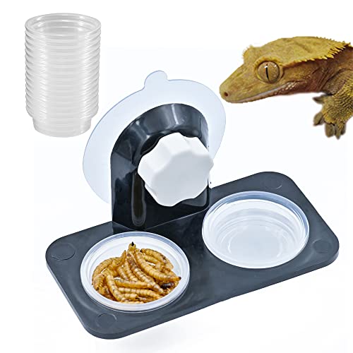 MRTIOO Enhanced Crested Gecko Feeding Ledge, with 30 pcs 0.5oz Food Cups, Reptile Food Bowls and Water Dish for Lizard Or Other Small Pet Amphibian Feeder Ledge Accessories Supplies