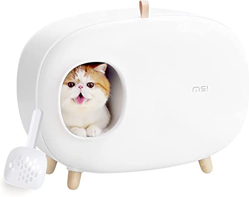 MS Cat Litter Box for Easier Handling of Cat Litter, Enclosed Design, Easy to Clean, Prevent Sand Leakage, Easy Assembly and Large Space, with Cat Litter Scoop