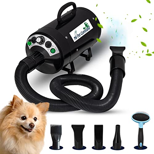 My Pet Command Dog Dryer Blower, Hair Force Dryer 110V Professional High Velocity Blower Adjustable Hot and Cold Airflow for Drying Deshedding with Dog Grooming Brush 500W-2800W 4.5HP