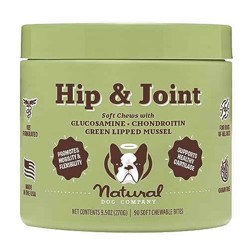 Natural Dog Company Hip & Joint Chews, Chicken Liver & Turmeric Flavor, with Glucosamine Chondroitin for Dogs, Maintains Bone and Joint Health, Supplements for Seniors and Puppies, 90 Count