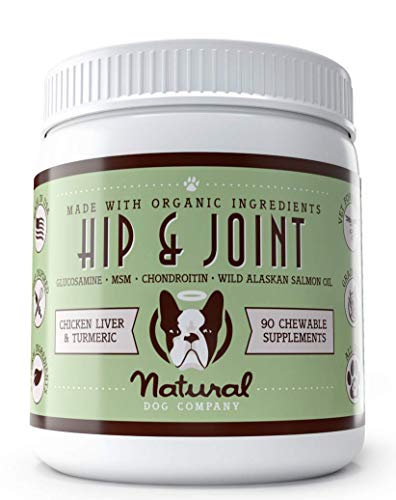 Natural Dog Company Hip & Joint Chews, Chicken Liver & Turmeric Flavor, with Glucosamine Chondroitin for Dogs, Maintains Bone and Joint Health, Supplements for Seniors and Puppies, 90 Count