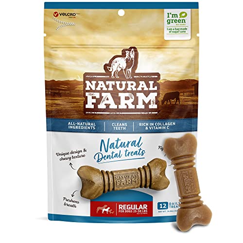 Natural Farm All-Natural Dog Dental Chew, Dog Teeth Cleaning Treats - Fresh Breath, Fight Plaque & Tartar - Canine Mess-Free Oral Care, Teeth Cleaning Chews for Dogs 20-50 Lbs (12 Treats, 14.8 Oz)