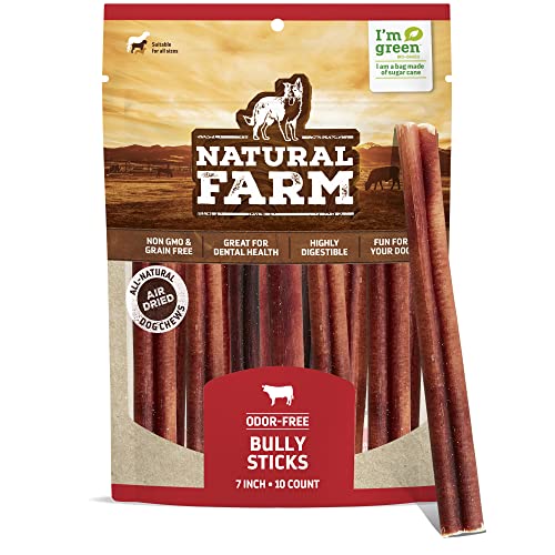 Natural Farm Odor Free Bully Sticks (7 Inch, 10 Pack), 100% Beef Pizzle Chews for Pups, Small and Medium Dogs - Fully Digestible & Best Natural Dental Treats to Keep Your Dog Busy & Happy