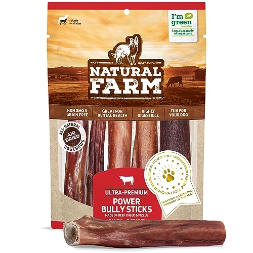 Natural Farm Power Bully Sticks Dog Chews (6”, 5-Pack), 2-in-1 Power Chews: Premium Beef Cheek Wrapped in Beef Pizzle, Long-Lasting, Great Dog Dental Treats Fro Small, Medium & Large Dogs