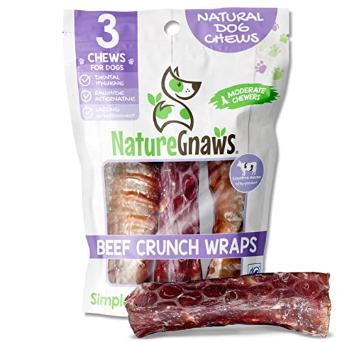 Nature Gnaws Beef Trachea Crunch Wraps for Dogs - Premium Natural Beef Bones - Long Lasting Dog Chew Treats - Rawhide Free - 5-6 Inch