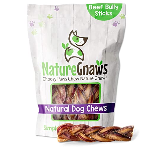 Nature Gnaws Braided Bully Sticks for Dogs - Premium Natural Beef Dental Bones - Long Lasting Dog Chew Treats for Aggressive Chewers - Rawhide Free 3 Count (Pack of 1)