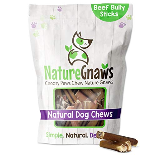 Nature Gnaws Bully Stick Bites for Dogs - Premium Natural Beef Dental Bones - Long Lasting Dog Chew Treats for Puppies & Small Breeds - Rawhide Free 8 Oz. Bag