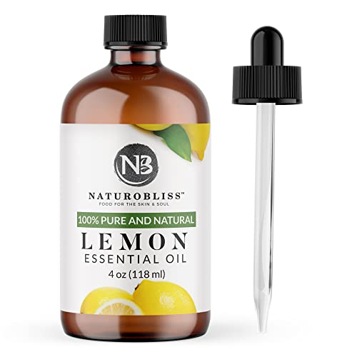 NaturoBliss 100% Pure Lemon Essential Oil Therapeutic Grade Premium Quality (4 fl. oz) with Glass Dropper, Perfect for Aromatherapy