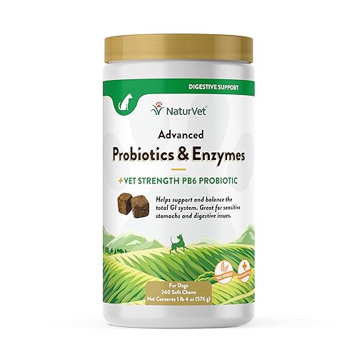 NaturVet – Advanced Probiotics & Enzymes - Plus Vet Strength PB6 Probiotic – Supports and Balances Pets with Sensitive Stomachs & Digestive Issues – for Dogs & Cats 240 ct