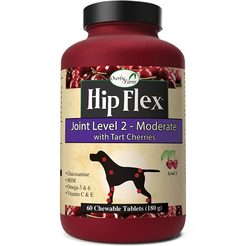 NaturVet Overby Farm Hip Flex Joint Level 2 Moderate Hip & Joint Dog Supplement – Includes Tart Cherries, Glucosamine, MSM, Chondroitin, Omegas, Vitamins C, E – 60 Ct. Tablets