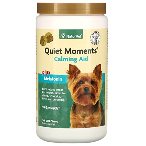 NaturVet Quiet Moments Calming Aid Melatonin Dog Supplement – Helps Reduce Stress in Dogs – for Pet Storm Anxiety, Motion Sickness, Grooming, Separation, Travel – 240 Ct. Chews