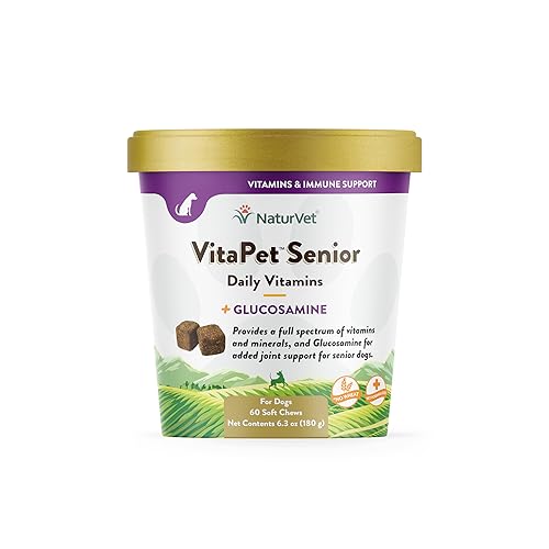 NaturVet VitaPet Senior Daily Vitamins Plus Glucosamine for Dogs, 60 ct Soft Chews, Made in The USA with Globally Source Ingredients