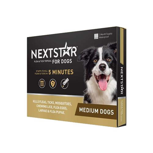 NEXTSTAR Flea and Tick Prevention for Dogs, Repellent, Treatment, and Control, Fast Acting Waterproof Topical Drops for Small, Medium and Large Dog and Puppies, 3 Monthly Doses