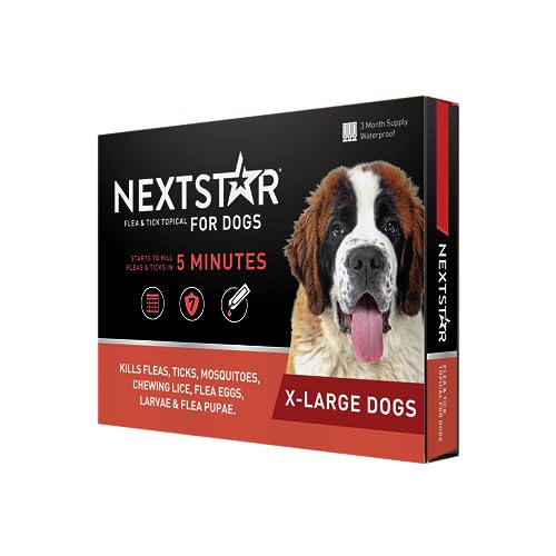 NEXTSTAR Flea and Tick Prevention for Dogs, Repellent, Treatment, and Control, Fast Acting Waterproof Topical Drops for Extra-Large Dogs, 3 Monthly Doses