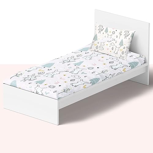 NIKKIPETER Nikki Peter 100% Cotton Kids Bedsheet Sets for Boys and Girls, Bunny Sheets Twin, Bunny Twin Bedding, Easy Care Super Soft 2PC Set - OEKOTEX Certified