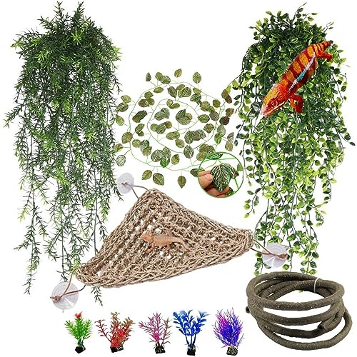 Nine Natures Bearded Dragon Tank Accessories Hammock Snake Enclosure Terrarium Bearded Dragon Terrarium Plants Habitat Decoration for Lizard Gecko Chameleon Snake Tortoise Bearded Dragon Decor 10 pc