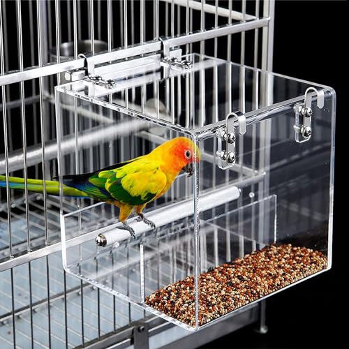 No Mess Bird Feeder for Cage Bird Feeder Automatic Bird Feeder for Cage, Acrylic No Spill Bird Cage Feeder for Parakeet Parrot Cockatiels Lovebirds Canaries Finches Cage Seed Feeder