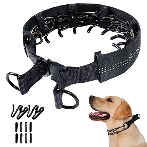 No Pull Dog Collar, Prong Collar for Small Medium Large Dogs, Pinch Collar for Dogs with Quick Release Buckle, Prong Collar Cover, Extra Links, Safety Clip, Rubber Tips