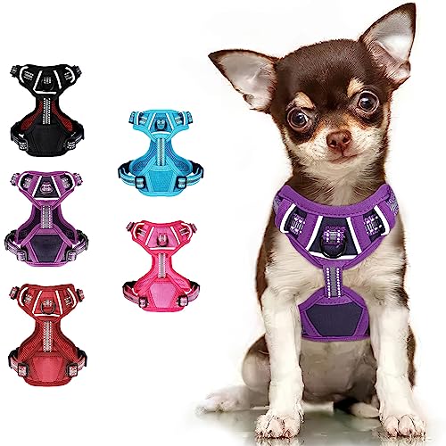 No Pull Pet Harness Dog Harness for Medium Dogs, Adjustable Soft Padded Puppy Vest 2 Metal Rings Reflective Front Clip Vest with Easy Control Handle (Purple, Small)