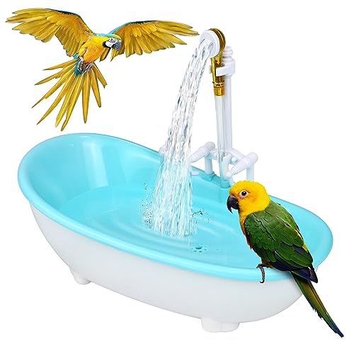Nobgum Bird Bath for Cage, Electric Automatic Bathtub with Faucet and Shower，Parakeet Bird Bath with Fountain Shower, Bird Shower Accessories for Parakeet Cockatiel Small Birds