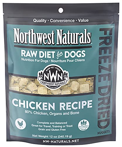 Northwest Naturals Freeze Dried Raw Diet for Dogs Freeze Dried Nuggets Dog Food – Chicken – Grain-Free, Gluten-Free Pet Food, Dog Training Treats – 12 Oz.