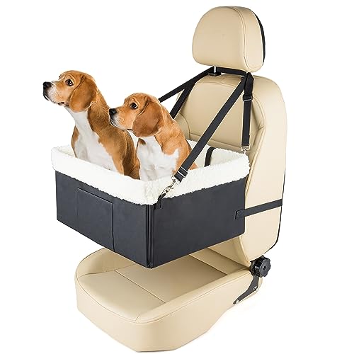 NOVOLAB Dog Car Seat for Small Dogs, Dog Booster Seat with Metal Frame Construction Double-Layer Oxford Puppy Car Seat with Safety Leash, Perfect for Small Pets Dogs Cats