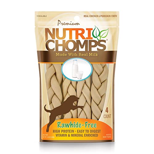 NutriChomps Dog Chews, 6-inch Braids, Easy to Digest, Long Lasting, Rawhide-Free Dog Treats, Healthy, 4 Count, Real Milk flavor