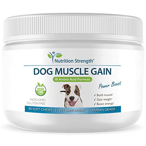 Nutrition Strength Dog Muscle Gain Supplement, 18 Amino Acid Dog Muscle Builder Formula to Gain Weight, Boost Energy & Reduce Muscle Loss; Promote Recovery from Injury & Surgery, 90 Soft Chews