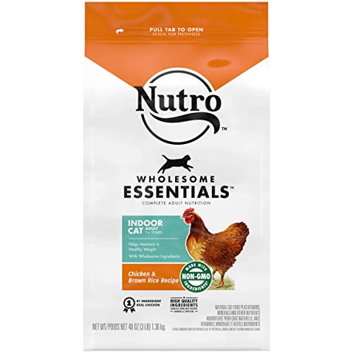 NUTRO WHOLESOME ESSENTIALS Adult Indoor Natural Dry Cat Food for Healthy Weight Farm-Raised Chicken & Brown Rice Recipe, 3 lb. Bag