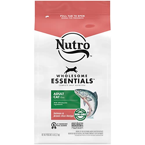 NUTRO WHOLESOME ESSENTIALS Natural Dry Cat Food, Adult Cat Salmon & Brown Rice Recipe Cat Kibble, 5 lb. Bag