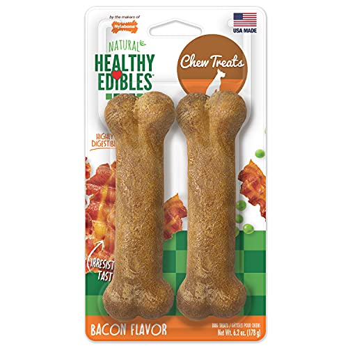 Nylabone Healthy Edibles All-Natural Long Lasting Bacon Flavor Chew Treats 2 count Bacon Medium/Wolf