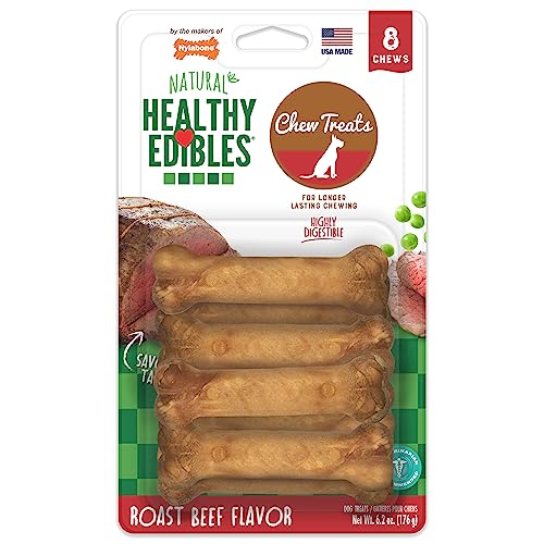 Nylabone Healthy Edibles Long-Lasting Dog Treats - Natural Dog Treats for Small Dogs - Dog Products - Roast Beef Flavor, X-Small/Petite (8 Count)
