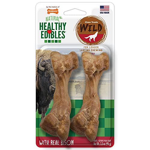 Nylabone Healthy Edibles WILD Natural Long-Lasting Dog Treats - Dog Bone Treats - Bison Flavor, Medium (2 Count)