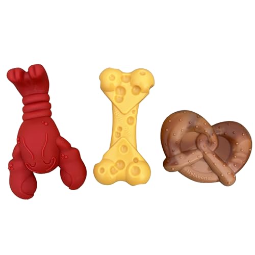 Nylabone Power Chew Dog Toy Pack - Cute Dog Toys for Aggressive Chewers - with a Funny Twist! Tough Dog Toys - Durable Dog Toys - Lobster, Cheese, and Pretzel Shapes, Small/Regular (3 Count)