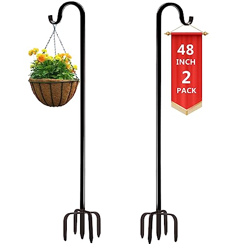 oathx Shepherds Hooks for Outdoor 48 inch, 2 Pack Bird Feeder Pole for Outside with 5 Base Prongs, Heavy Duty Garden Hooks for Bird Feeder, Solar Light, Plant Hanger, Wedding Decor (48inch)