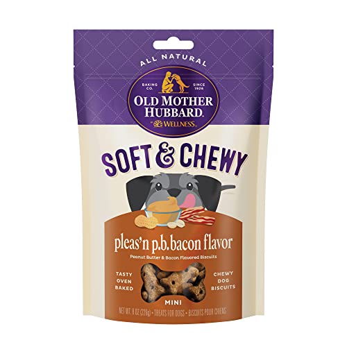 Old Mother Hubbard by Wellness Soft & Chewy Please'n P.B.Bacon Natural Dog Treats, Crunchy Oven-Baked Biscuits, Ideal for Training, Mini Size, 8 Ounce Bag