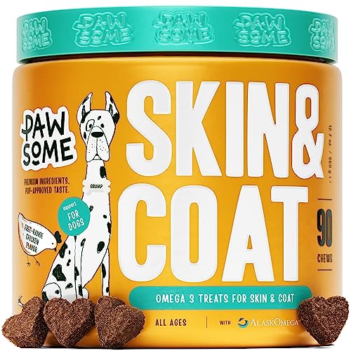 Omega 3 Dogs - Omega 3 Fish Oil Dogs - Skin Coat Supplement w/Omega 6, VIT C & E to Relief Itch, Allergy & Shedding - Salmon Oil for Dogs Skin & Coat - 90 Soft Chews