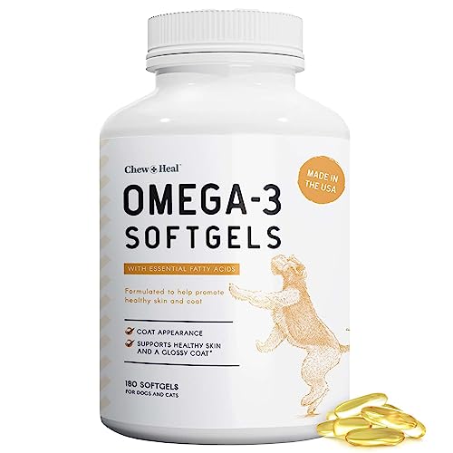 Omega 3 Fish Oil for Dogs - 180 Softgel Capsules for Healthy Skin and Coat - 1000 mg Dog Fish Oil Pills for Shedding, Dry Itching Skin, and Hot Spots