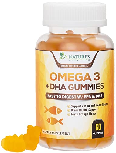 Omega 3 Fish Oil Gummies, Heart Healthy Omega 3 Supplement with High Absorption DHA & EPA, Extra Strength Joint & Brain Support, Omega 3 Fish Oil Nature's Gummy Vitamin, Orange Flavor - 60 Gummies