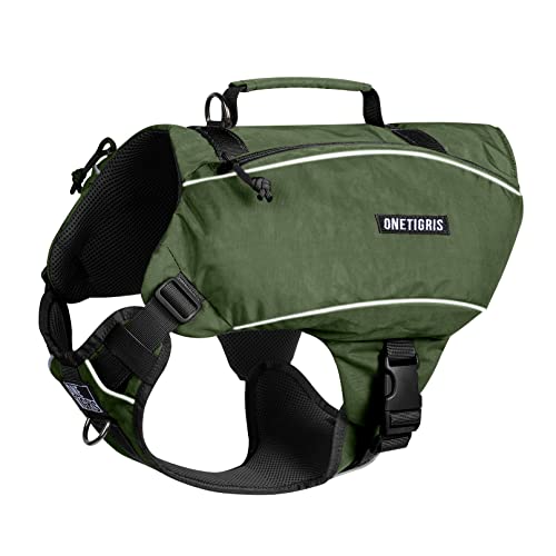 OneTigris Y-Shaped Dog Backpack with Handle, Pockets & No Pull D-Rings, Lightweight Hiking Gear for Dogs Hunting Camping Travel (Large, Green)