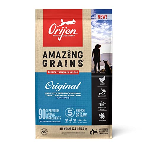 ORIJEN AMAZING GRAINS Original Dry Dog Food, High Protein Dog Food, Fresh or Raw Ingredients 22.5 Pound (Pack of 1)