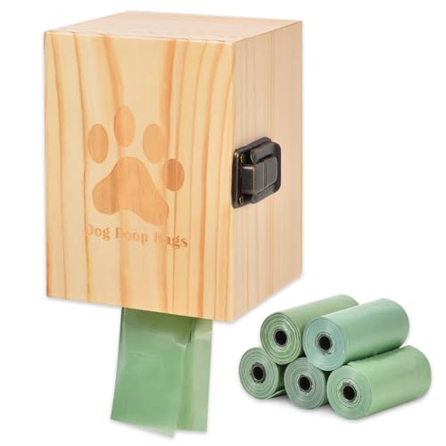 Outdoor Dog Poop Bag Dispenser Holder Wall Mount Dog Poop Station Pet Waste Bag Station Poop Bags Storage Container for Fence Pole Lawn Yard Stake Pole Porch Park Garden Wooden Box Cute Claw Print