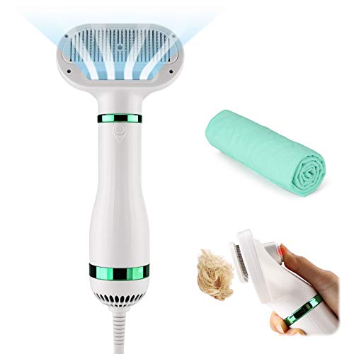 Ownpets 3 in 1 Pet Hair Dryer, Portable Dog Grooming Blower with Slicker Brush, Adjustable Temperature & Fast-Drying Towel, Perfect Grooming Tool for Dogs, Cats & Other Coated Breeds